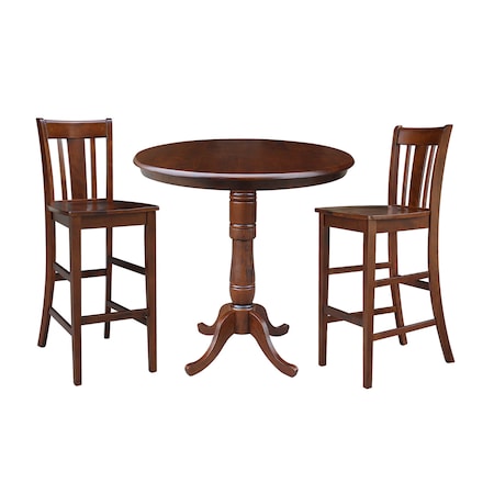 International Concepts Round 36 in Rd Pedestal Bar Height Table, 2 San Remo Bar Height Stools, Espresso, 36 in W, 36 in L K581-36-6B-2-103